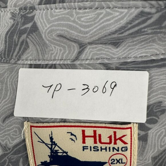 Huk Fishing Button Front Shirt 2XL Gray Fish All Over Print Short Sleeve TP-3069 - Picture 2 of 8